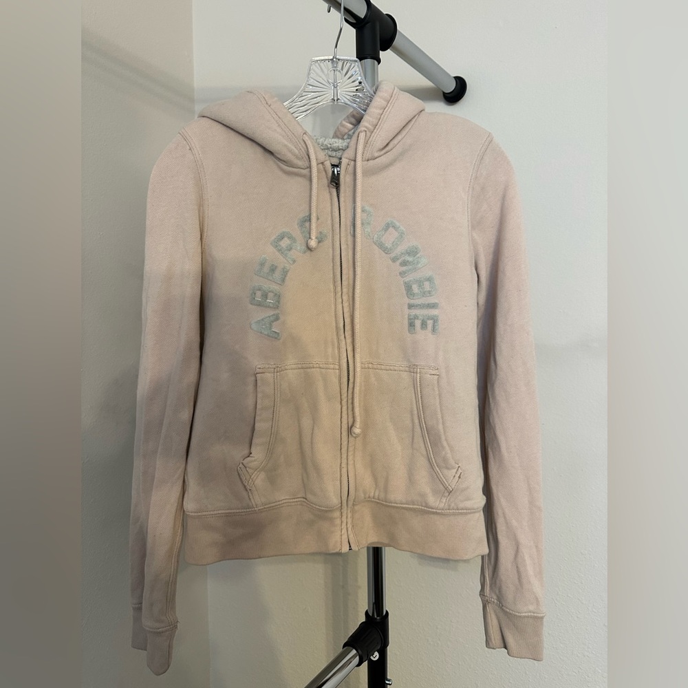 Abercrombie & Fitch Pink ZipUpHoodie with Pockets and Fleece Lined Torso - XS